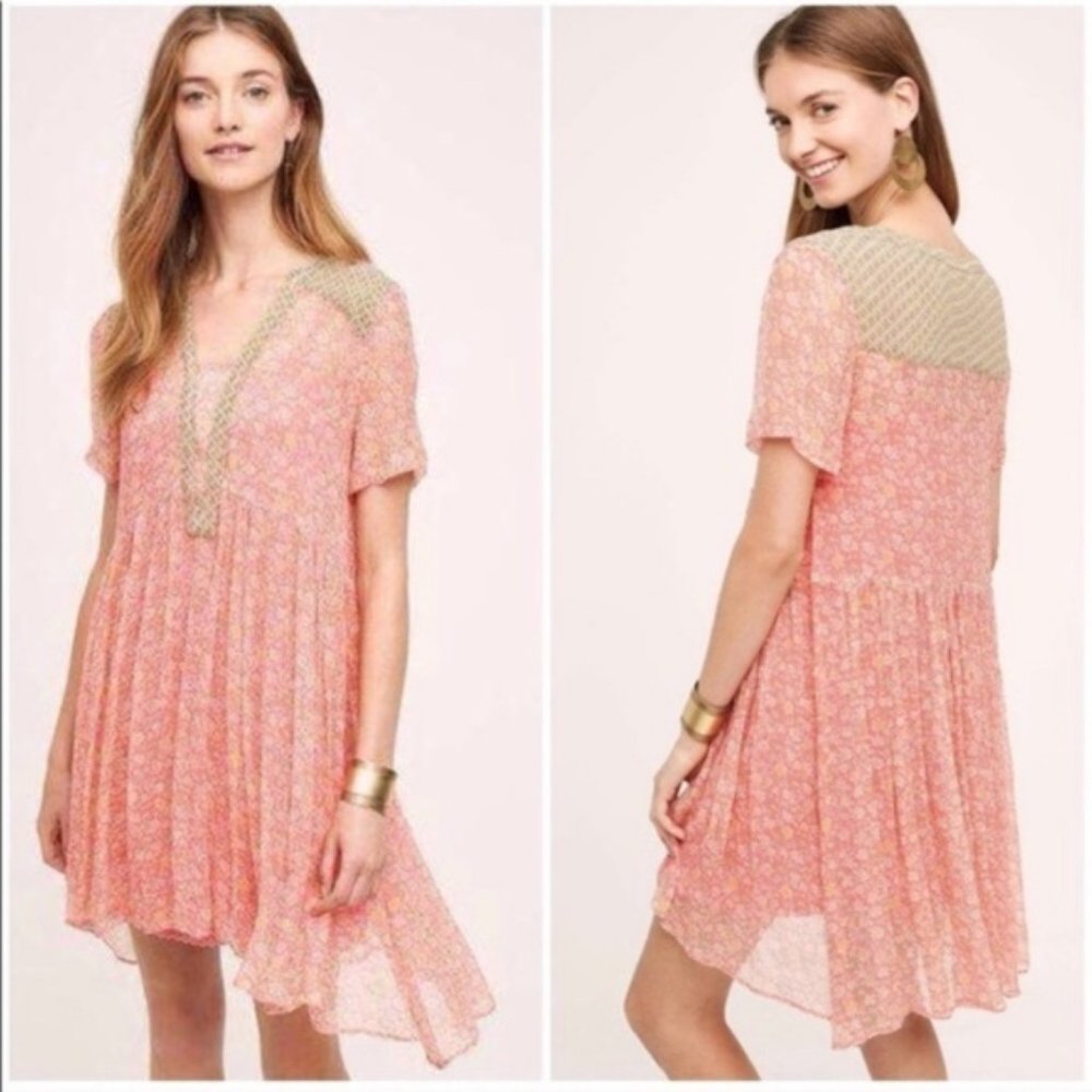 ANTHROPOLOGIE MORNING GLORY PINK DRESS 0P